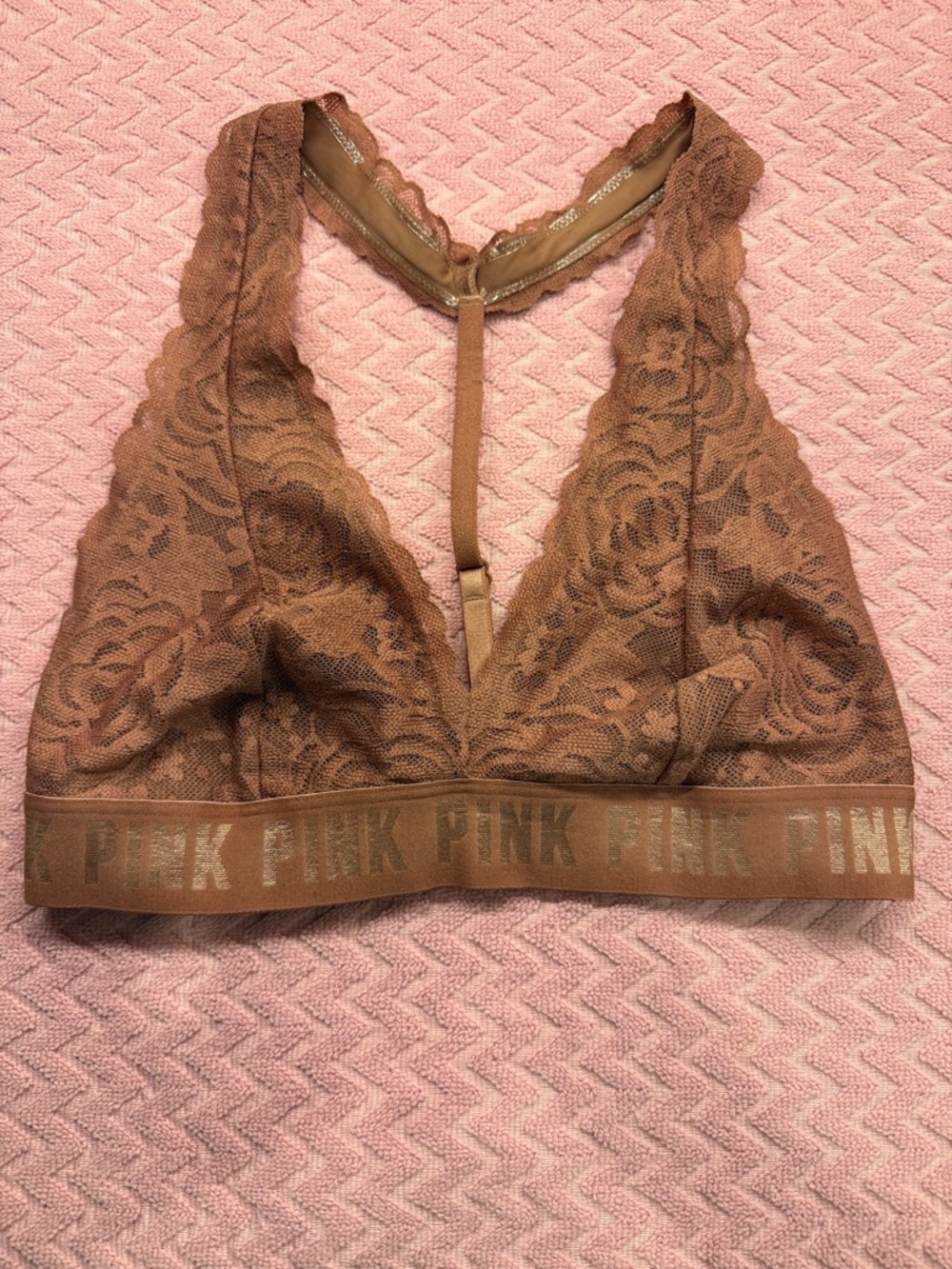 PINK Victoria's Secret Lace Racerback Bralette in Brown